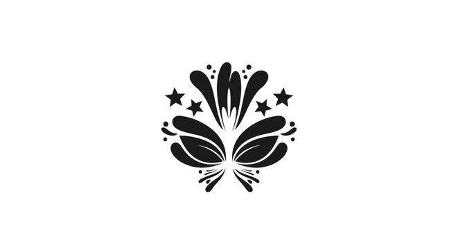 Abstract floral motif with stars in black silhouette.