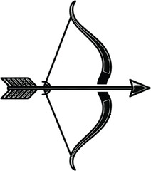 Fototapeta premium Bow and arrow depicted as a minimalist black icon represent precision and ancient combat traditions.