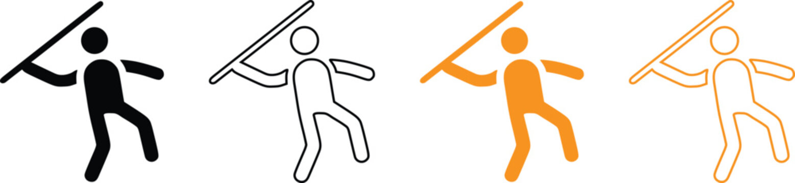 Javelin Throw Athlete Icon Set, Vector Track and Field Sports Sign