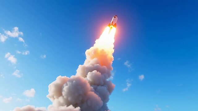 Rocket Icon Launch with Fiery Trail