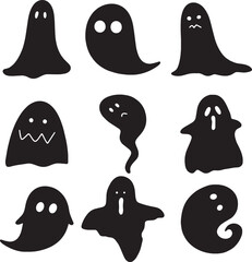 Minimalist spooky ghost silhouette icon set vector collection for Halloween graphics © Bilkis