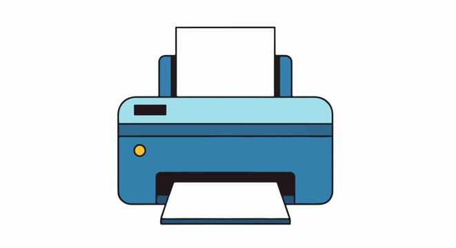 A simplified blue and light blue printer with paper