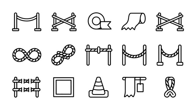 Selection of event and barrier line icons with event icon rope icon illustration stanchion security