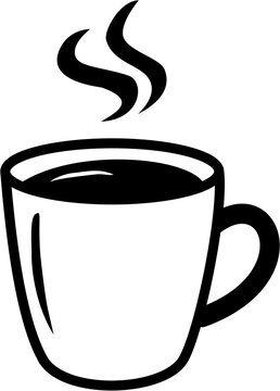 Steaming Coffee Cup - Black and White Vector Illustration