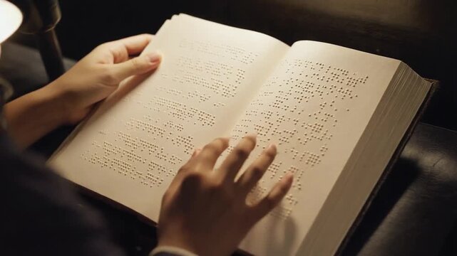Person reading a book in braille.