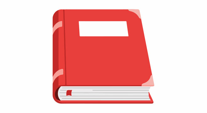 A red hardcover book with a blank white label on its front cover