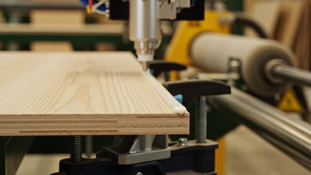 Automated Wood Glue Application Machine Dispensing Adhesive on Smooth Wooden Surface for Precision Woodworking Production