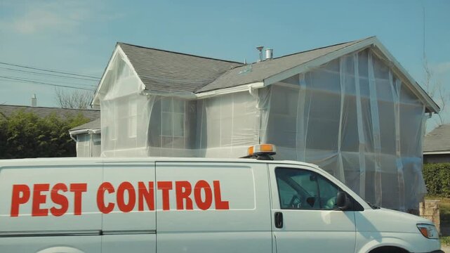 Post-control company. Fumigation of a house.