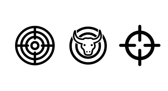 Target icons including bullseye and bull head with white background flat design line art bullseye objective precision accuracy marksmanship shooting competition challenge strategy business