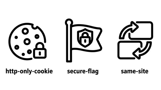 Web security icons: http-only cookie secure flag same-site attribute with safe browsing web development data security online security internet safety web privacy security internet protection