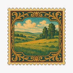 Obraz premium Vintage landscape postage stamp