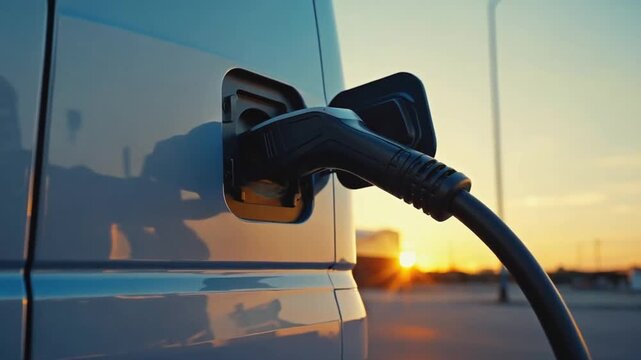 Electric truck charging with an EV charger.