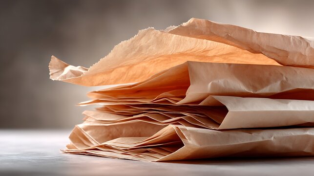 Pile of Brown Paper Envelopes Layered and Stacked with Light Background