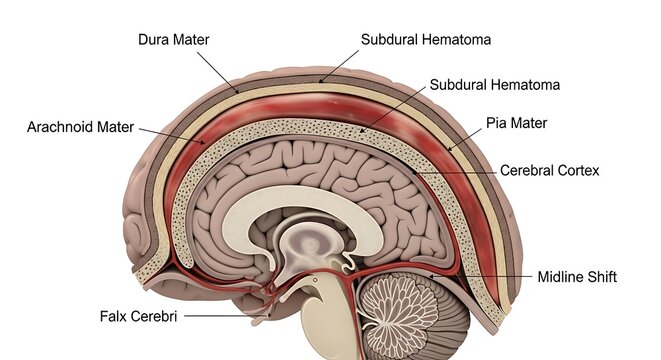 Anatomy of human brain with labeled parts.