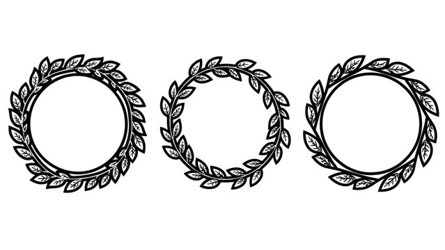Set of hand drawn decorative circular leaf wreaths and floral branch frames for wedding invitations and logo design with illustration decorative ornament invitation botanical greeting delicate