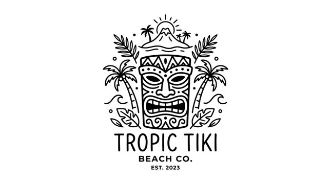 Tiki mask with palm trees design.