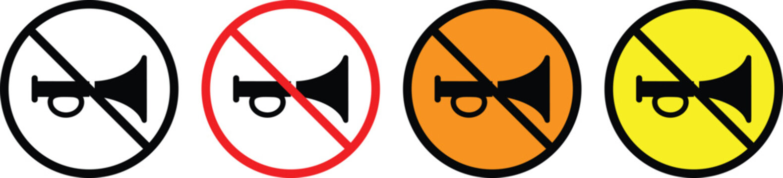 No Honking Sign Set, Prohibited Car Horn Blowing Vector Icon