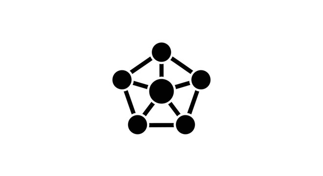 A black and white geometric icon showing a pentagonal network structure