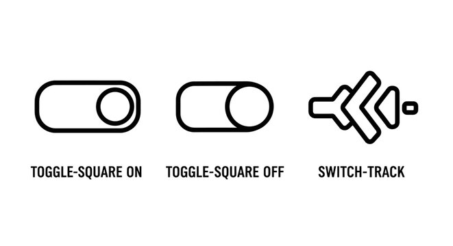 Interface design UI elements including square toggle switches and sound track switch icons with interface software development technology interactive platform clickable navigation minimalist
