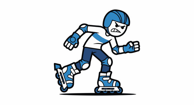 Cartoon Rollerblader Skating with Determination and Speed.