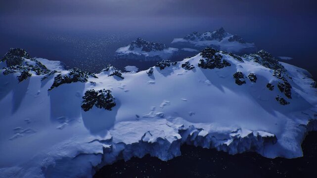 Close aerial snowfield texture revealing debris patterns, moraine stones and granular surface, geological detail and light contrast ideal for texture packs,