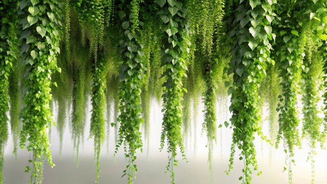 Lush green vines hanging isolated on white background