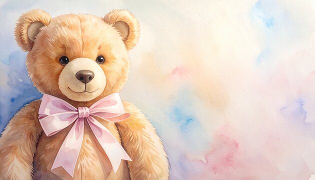 Light brown teddy bear with ribbon