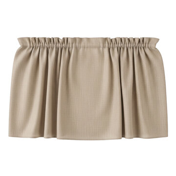Beige fabric valance with gathered pleats isolated on a transparent background
