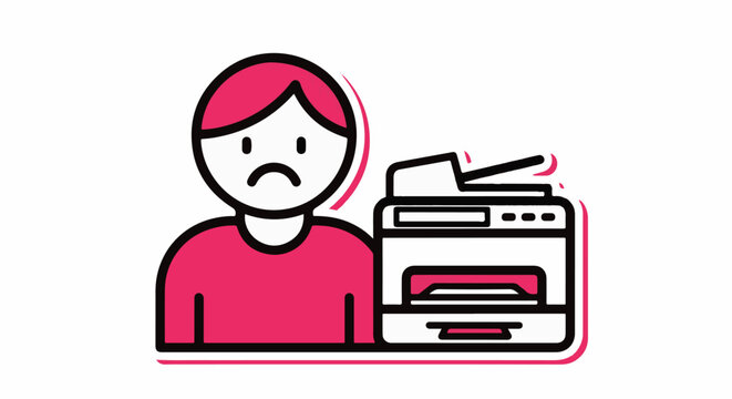 Frustrated person with malfunctioning office printer illustration.