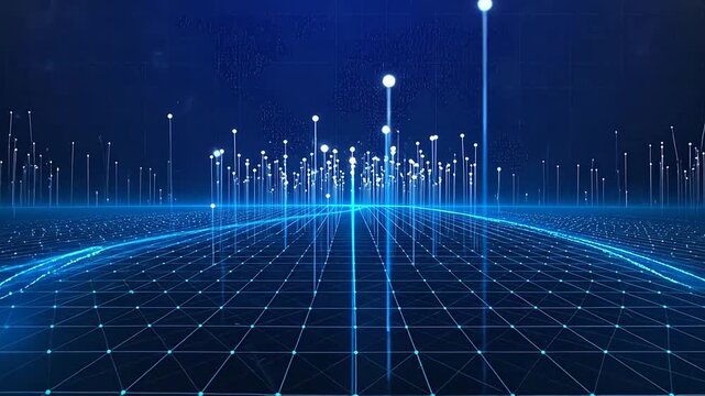 Abstract digital network visualization with glowing data points and lines