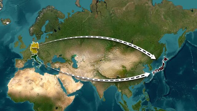 Animated Map Showing Connection Between Germany, Italy, and Japan