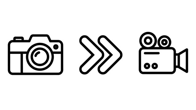 From camera to recorder icon with fast forward arrows app design digital media content creation recording device video production photo to video recorder transition photography videography