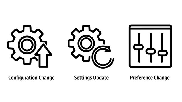 Icons for configuration change settings update preference adjustment with user experience line art control panel cogwheel controls adjustment customization settings technology interface