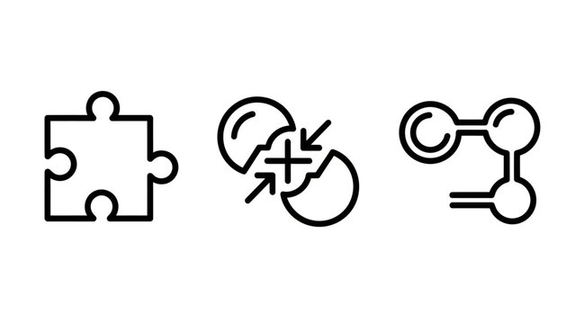 Abstract concept icon set featuring a puzzle piece problem solving network connection elements molecular structure solution connection integration challenge strategy teamwork abstract