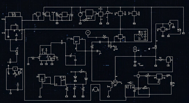 Detailed electrical schematic diagram of complex electronic circuit.