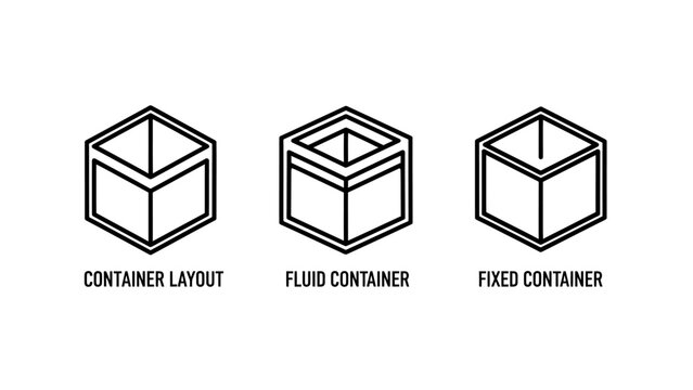 Web development container icons illustrating container layout structure fluid container scaling fixed container box wireframes container dimension structure development responsive skeleton