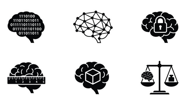 Black icons of brain and head with various symbols.