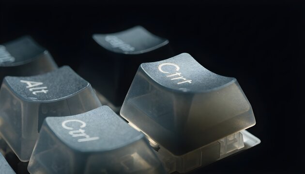 Close-up of transparent keyboard keys with ctrl and alt labels