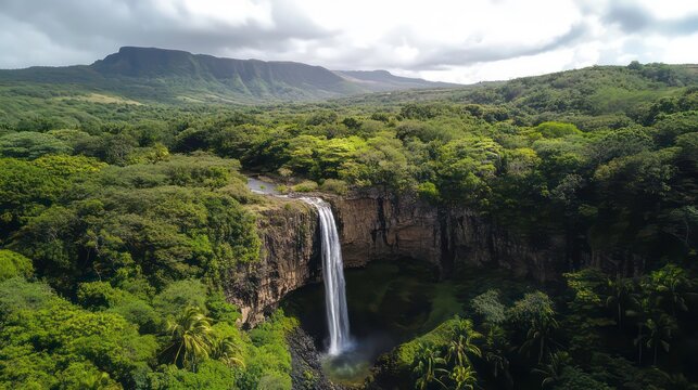 A view of Chamarel's Waterfall in the lush tropical island of Mauritius. Chamarel, Mauritius, Waterfall, Tropical, Island