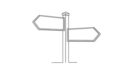 Single continuous line drawing of a simple blank wooden signpost with signpost © Line Galaxy