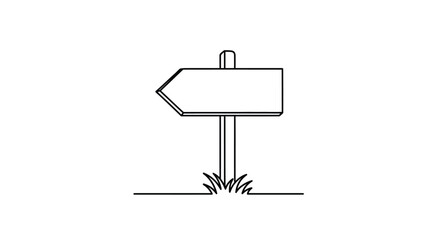 Minimalist continuous line art of a single blank wooden signpost with signpost © Line Galaxy