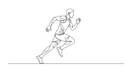 Fototapeta premium Continuous line drawing of a male athlete running at full speed with sprinting