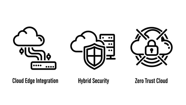 Cloud edge integration hybrid security and zero trust cloud network icons with integration security computing technology protection cybersecurity encryption internet infrastructure firewall