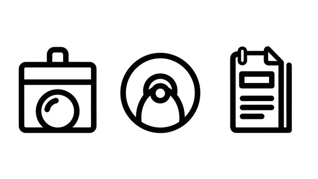 Minimalist outline icon set of camera profile and document file with document business minimalist pictogram collection illustration management professional paperwork information application