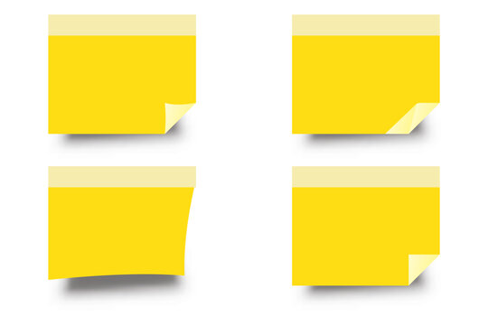 Realistic Sticky Notes Set Isolated on White Background, Post It Notes Collection with Soft Shadow, Colorful Reminder Paper Sheets, Office Memo Pad Stock Vector Illustration for Design & Presentation