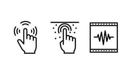 Obraz premium Touch interaction and signal wave UI navigation icons with interaction interface connection frequency vibration communication technology responsive application wireless activation feedback