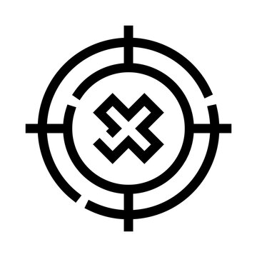 Icon of a target scope with a broken cross or 'x' symbol appearing in the center, representing concepts of error, failure, wrong choice, denied access, or a missed objective