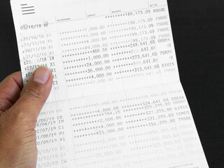 Obraz premium Bank account book statement balance number cash, data investment debt math in office, bill receipt and payment business credit card account, check paper financial loan tax concept.