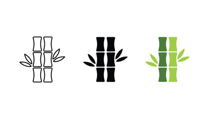 Bamboo stalk icons in outline solid and green flat style for nature and eco-friendly design concepts © Pure