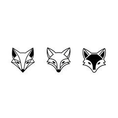 Fototapeta premium Three stylized minimalist fox face illustrations in black and white.